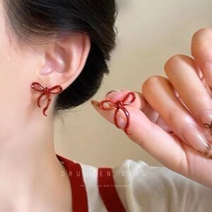 Elegant Red Bow Earrings